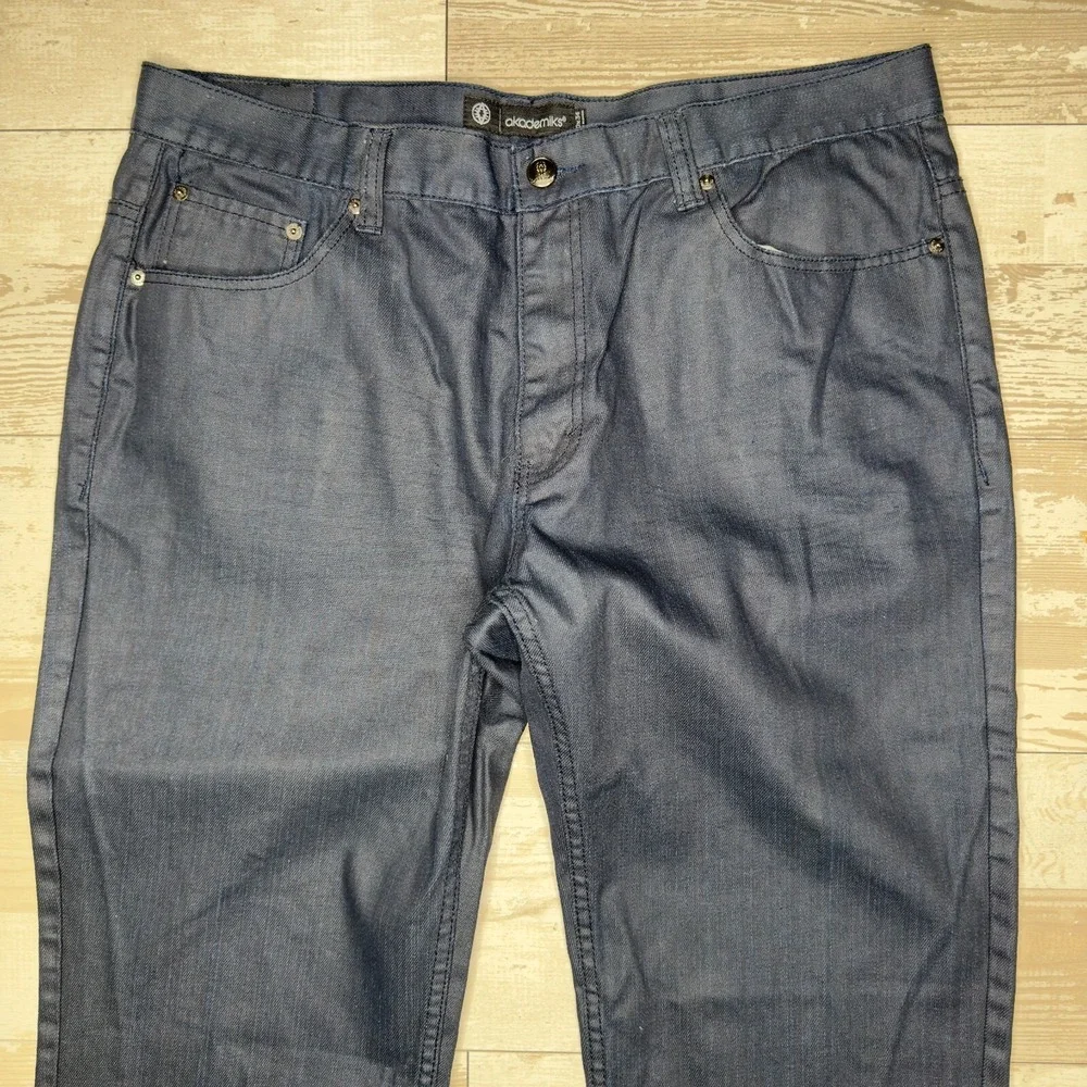Akademiks Jeans Mens 40x34 Navy Denim Flat Front Straight Leg Hipster Black Tab